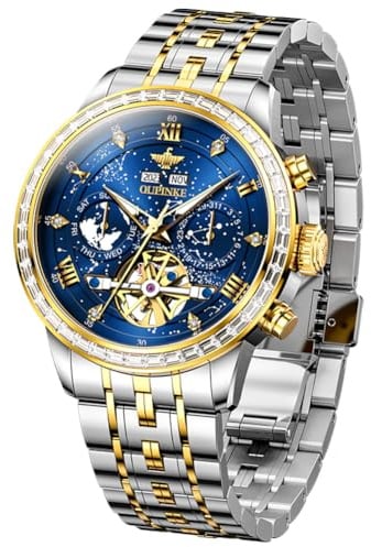 OLEVS Luxus Herrenuhr Automatik Diaman Tourbillon Chronograph 50M Wasserdicht Nachtlicht Wolfram Stahl Armband Uhren Herren