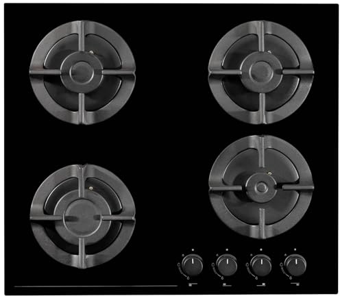 Oranier Gaskochfeld 60 cm GKH600-4-flammiges Glaskeramik Kochfeld mit runden Kochstellen, Design-Drehknebel, emaillierte Guss-Topfträger, Erdgas voreingestellt, inklusive Flüssigdüsen