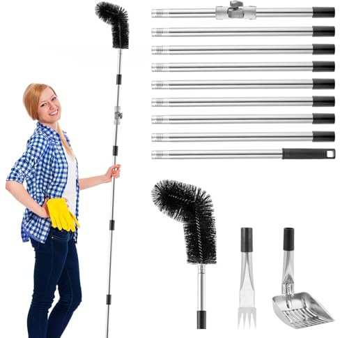 Gutter Cleaner 4m Extend Telescopic Roof Gutter Cleaning Tool Kit with 180° Swivel Head, Gutter Rake, Cleaning Shovel, 9 Section Aluminum Adjustable Angle Roofing Guard Cleaner for Removes Leaf Debris