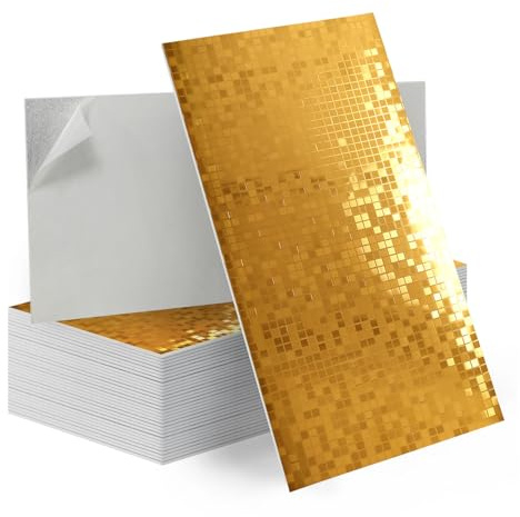 Tarwanear Küche Klebefliesen 60x30 cm Küche Fliesenaufkleber Mosaik Selbstklebend Fliesen für Bad Wasserdichte,Gold Wandfliesen Badezimmer Fliesensticker(10 Stück)