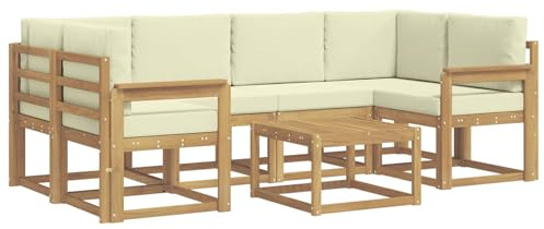 vidaXL Outdoor-Sofagarnitur mit Kissen 7 pcs Weiß und Creme, Garten-Lounge, modernes Outdoor-Sofa, gemütliche Sitzecke für Pool, entspannende Holz-Patio-Ausstattung