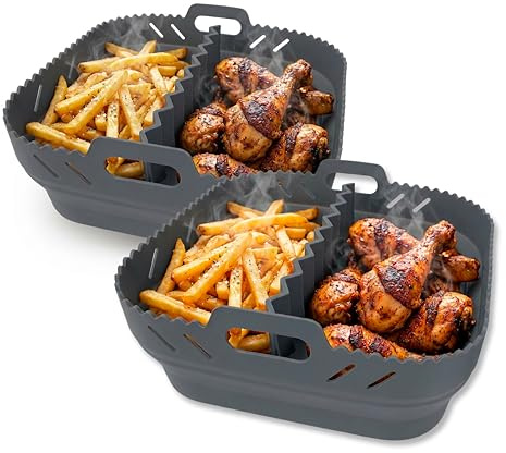 GOURMETmaxx Silikonform Heißluftfritteuse - 2er-Set - 4L - Airfryer Zubehör | Heißluftfritteuse Zubehör mit Trennwand | Wiederverwendbar Air Fryer Silikon Einsatz | Silikon Backform 21,2 x 21,2 x 8 cm