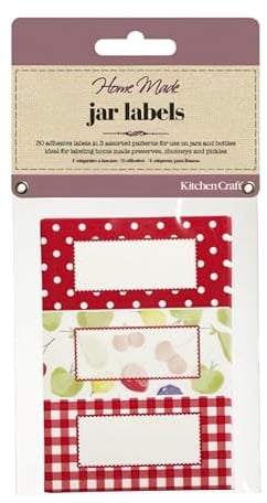 KitchenCraft Home Made Jam Jar Labels for Jars and Bottles, Orchard Designs, Red / White, Pack of 30