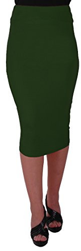 EyeCatch - Bronwen Ladies Jersey Bodycon Stretch Tube Midi Womens Pencil Skirt Bottle Green S/M