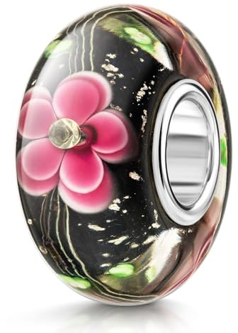 MATERIA by Matthias Wagner Zirkonia Glas Bead Blume pink schwarz grün glitzer 1062