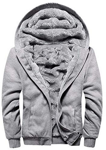 MANLUODANNI Homme Hiver Chaud Sweats Épaisse Veste à Capuche Doublée Polaire Manteaux Doux Hoodie Blousons Sweat-Shirts Manches Longues en Polyeste et Cotton Gris 3XL
