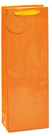 TSI Geschenktüten mit Hot Stamping NADELSTREIFEN für Wein- und Sektflaschen, 4er Packung, Farbe Orange, Größe; Flasche (HxBxT 36 x 12 x 8 cm), Art. Nr. 85286-4