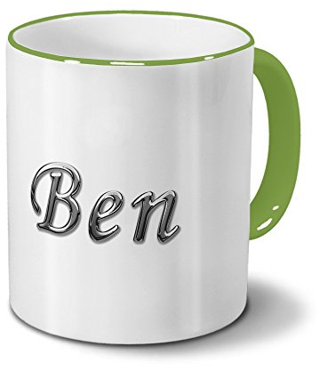 printplanet Tasse mit Namen Ben - Motiv Chrom-Schriftzug - Namenstasse, Kaffeebecher, Mug, Becher, Kaffeetasse - Farbe Grün