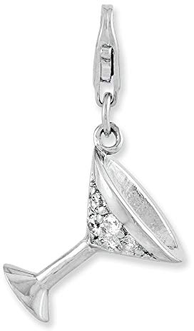 925 Sterling Silver Polished Fancy Lobster Closure CZ Cubic Zirconia Simulated Diamond Rhodium Plated 3 d Martini Glass With Lobster Clasp Charm Pendant Necklace 27x17mm Wide - Bead Charm for Women