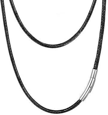 PROSTEEL Leather Necklace for Men Chocker 3mm 18 Inch Braided Cord Rope Stainless Steel Clasp Black Personalized Chain