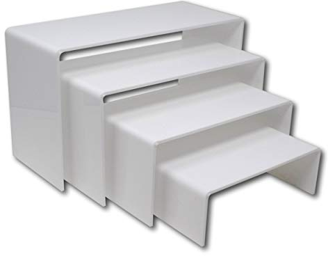 EPOSGEAR Nesting Plinths Clear or Coloured Acrylic Plastic Retail Riser Tiered Counter Display Stands - Perfect for Shops, Stalls, Ornaments, Models etc (White, Full Set of 4 Stands)