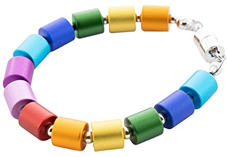 Leslii Damen-Armband Lucy Zylinder in Regenbogen Farben mattiert Modeschmuck Armkette mit Magnet Verschluss Bunt