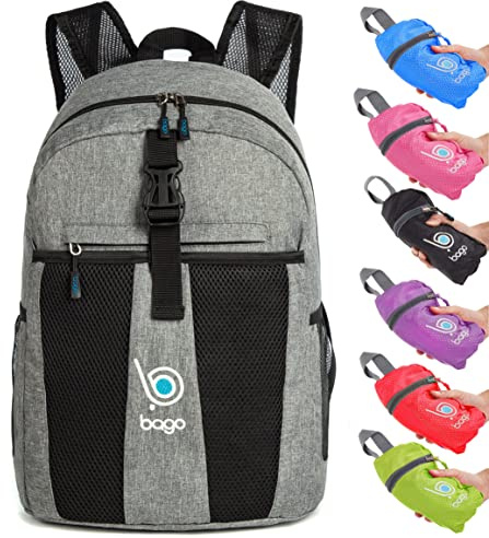 Bago Lightweight Small Hiking Backpack for Women and Men - 25L Travel Day Pack - Foldable Hiking Daypack Ultralight for Camping Outdoor Sports - Day Bag Packable Backpack for Travel (SnowGray)