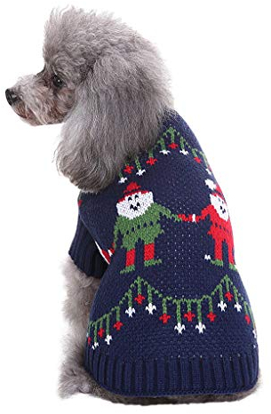 Hundepullover Strickpullover Weihnachten Nikolaus Advent Hundepulli Weihnachtspullover Christmas Sweater Knit Rollkragenpullover für Kleine und Mittlere Hunde