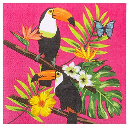 Boland 52579 - Servietten Tukan, 12 Stück, Größe 33 x 33 cm, Papierservietten, Einweggeschirr, Mundtuch, Party, Sommer, Geburtstag