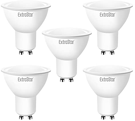 EXTRASTAR Lot de 5 ampoules LED GU10 8W (équivalent à 80W), Blanc Froid 6500 K 640 lumens, Ampoule led gu10 120° Larges Faisceaux,Lumière uniforme et douce, Non-Dimmable(Pack de 5)
