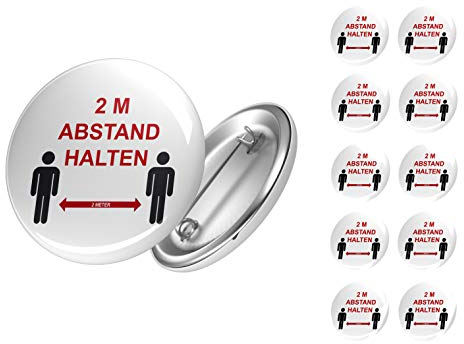 Hellweg Druckerei Button Anstecker 2 Zwei Meter Abstand halten Warnhinweis Achtung Corona x 1