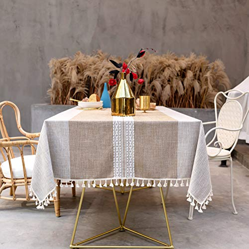 SUNBEAUTY Tischdecke Leinen Baumwolle Abwaschbar Tischtuch Rechteckig Tisch Decke Waschbare Tafeldecke 140x180 cm für Home Küche Speisetisch Dekoration