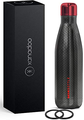 Xanadoo Edelstahl Trinkflasche Kohlensäure geeignet I Eco Thermosflasche ohne Plastik, BPA-frei & auslaufsicher I Isolierte Wasserflasche für Heisse & kalte Getränke Carbon, 500ml