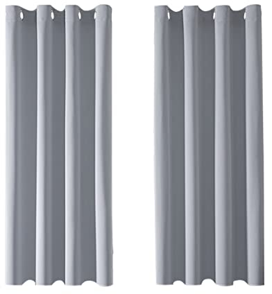 MRTREES Vorhang Blickdicht Gardinen Thermovorhang mit Ösen Verdunklungsvorhang Ösenschal Vorhänge Kurz Modern 137×117cm(H×B) Hellgrau 2er Set für Hotels Büros Wohnzimmer Schlafzimmer Kinderzimmer