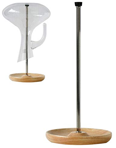 Wine Decanter Drying Stand with Silicone Head to Avoid Scratches-Detachable Shelf Decanter Rack Holder with Wooden Drip Catching Base, Decanter and Wine Glass NOT Included