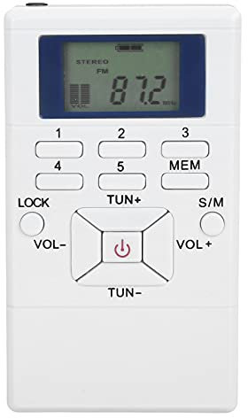 PUSOKEI Radio Pequeña Portatil, Mini Radio con Auricular Estéreo FM Radio de Bolsillo con Pantalla LCD, Funciona con Pilas AAA, para Caminar/Trotar/Gimnasio/Acampar(Blanco)
