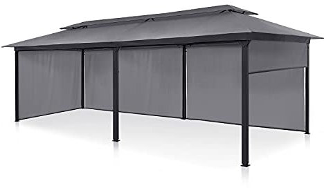 blumfeldt Grandezza Cortina Gartenpavillon, 4 Seitenteile mit Rollmechanismus, pulverbeschichteter Stahl, Dach mit wasserabweisender Beschichtung, rostfrei, überdachte Fläche: 3 x 6 m, grau