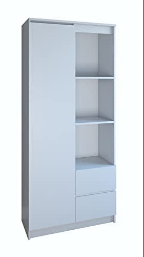 ADGO Bücherregal mit mit Türen und Fächern, Schrank, Aufbewahrungsregal, Standregal, Büroregal, Ordnerregal Aktenregal, Büromöbel, Wandregal, Raumteiler (Versand in 2 Paketen) (RS-80 Bily, Weiß Matte)