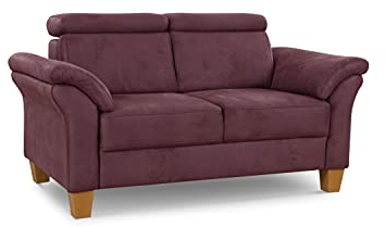 Cavadore 2-Sitzer-Sofa Ammerland / 2er-Couch im Landhausstil mit Federkern + verstellbaren Kopfstützen / 156 x 84 x 93 / Wildlederoptik, Rot