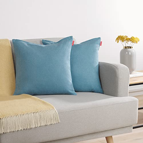 Blumtal 2er Set Kissenbezug 60x60 hellblau - kuschelige Chenille Kissenbezüge mit verstecktem Reißverschluss, Oekotex Zertifizierte Kissenhülle für Deko-Kissen Sofakissen Polster & Zierkissen