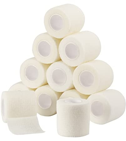 Sagafly Bandage Autoadhésif cohésifs Bandes 5 cm x 4,5 m, 12 Rouleaux Bandage Medical Elastique Bandage Animal Sports Bande pour les Premiers Soins, les Sports, les Chevaux, les Chiens (Blanc)