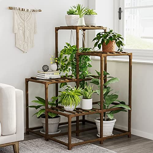 Bamworld Porta Piante da Esterno Portavasi da Interno Angolare Supporto per Piante Legno Portavaso Balcone 7 Scale in Vaso Arredo Giardino Bonsai Vaso(57x57x81cm)
