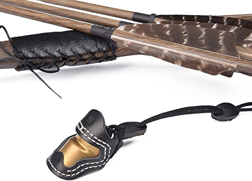 Elong Weiches Leder & Messing Daumenschutz Ming Guang Bogenschießen Daumenring für Traditionellen Recurvebogen Fingerschutz Beschützer Schießhandschuh Kleine Größe