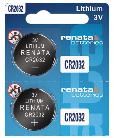 Renata CR2032 Batterien, 3 V, Lithium-Knopfzelle 2032, 2 Stück