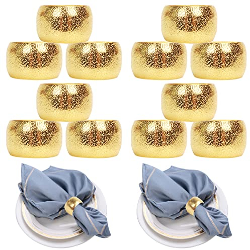 HuaLiSiJi Serviettenringe Gold 12 Stück Metall Serviettenringe, für Weihnachten Thanksgiving Hochzeitsfeier Familienessen (12, Gold)