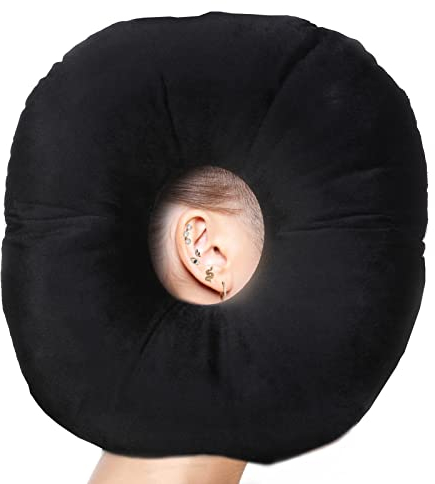 Ohr Piercing Kissen für Seitenschläfer mit Ohrloch, Donut Kissen für CNH und Ohrenschmerzen Ohrentzündung Druckwunden Ohrenschutz Kissen (Schwarz)