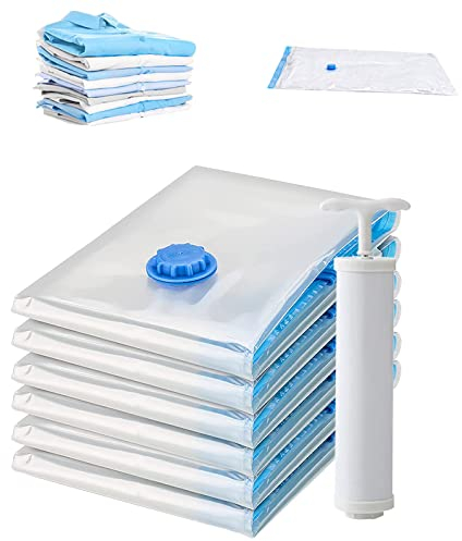 WOIRROIP Vakuumbeutel für Kleidung,6 Stück 40 * 60 Vakuumierbeutel Kleidung with Hand Pump Vakuumbeutel für Bettdecken Reise Vakumiererbeutel für Kleidung Bettdecken Bettwäsche