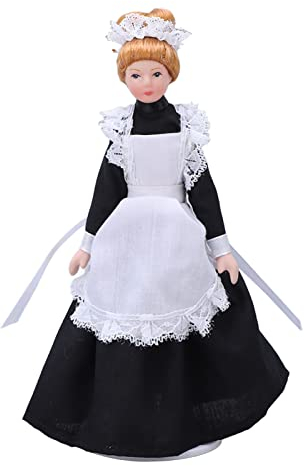 Luqeeg Dollhouse People, Flexibles 1:12 Miniatur-Puppenhausmädchen mit Drehbaren Gliedmaßen, Mini-Victorian Lady Servant Porzellanpuppenmodell, Puppenhaus-DIY-Dekorationszubehör für Kinder