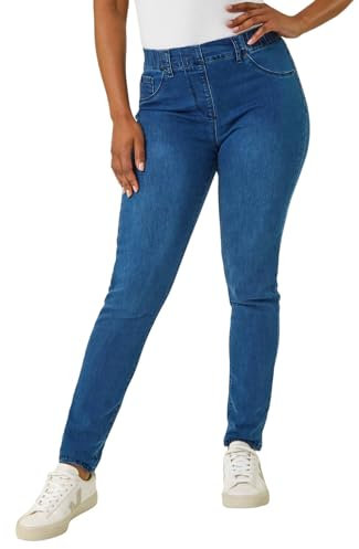 Roman Originals Jeggings for Women UK Jean Ladies Stretchy Trousers Denim Leggings High Waist Rise Pull On Skinny Straight Leg Cotton Pants Smart Casual - Petite Blue (28 inch) - Size 12