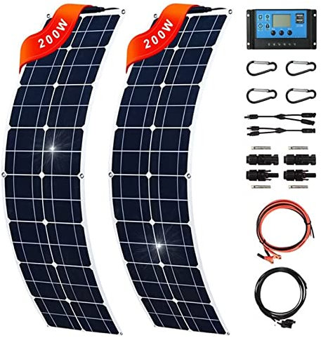 Panneau Solaire Flexible 400W Panneaux Solaires 12V-24V avec Régulateur 40A 2 Panneaux Solaires 200W pour Mobil-Homes/Caravanes/Yachts/Camping/Toits De Maison A,200W X 2