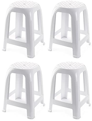 Acan Tradineur - Taburete de plástico - Fabricado en España hogar o el Trabajo – 46,2 x 36,5 x 37 cm - Color Blanco (4 Unidades)
