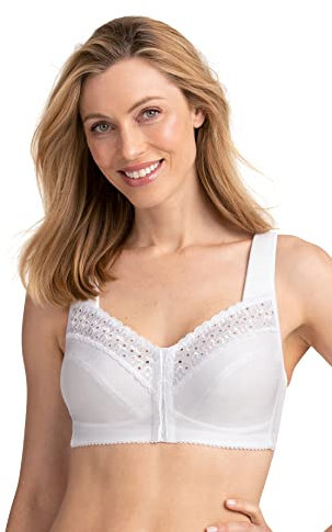 Miss Mary of Sweden Non-Wired Front Fastening Bra Broderie Anglaise Cotton 36F White