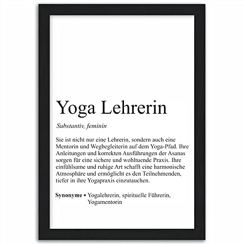 Tassenstube Yoga Lehrerin Geschenk Poster Substantiv Definition Holz Rahmen A4
