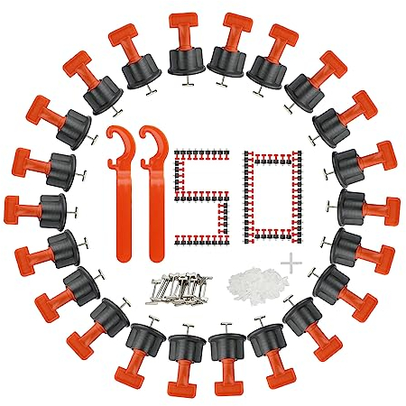 Fliesen Nivelliersystem Kit, mit 50 Stück Fliesen Nivellierer Set Wiederverwendbar, 500 Stk 2mm Fliesenkreuze Abstandshalter, 2 Spezialschlüssel und 15 T-förmigen Stahlnadeln