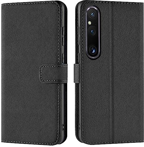 Verco Coque pour Sony Xperia 1 V, Housse Portefeuille pour Sony Xperia 1 V Etui en Cuir Synthétique Fonction Stand Case, Noir