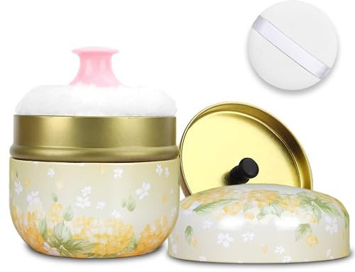 SHIMIDO Contenitore per cipria per il corpo, 8 cm, portatile, vuoto, per bambini, polvere, polvere, con coperchio, per bagno, viaggi e uso domestico (fiore giallo)
