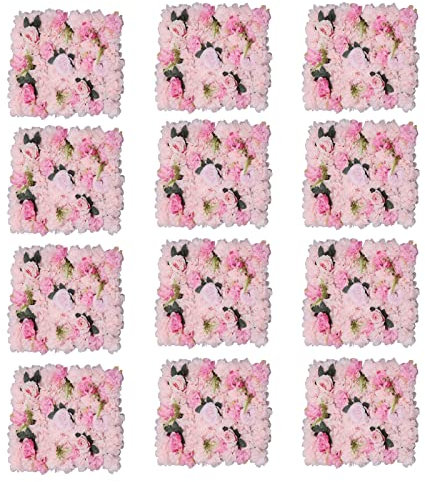 Lot de 12 panneaux muraux en forme de roses artificielles - Fond mural pour fête, mariage, douche nuptiale, fête prénatale, Noël, décoration de la maison, 60 x 40 cm (rose pâle)