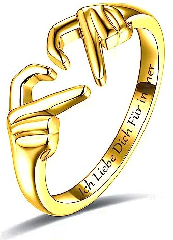 Wycian Ring Herz Vergoldet, Umarmungsring Silber 925 Ringe Offen Verstellbar Damen Freundschaftsringe Hände Ring Hug Gold Arm Hug Ich Liebe Dich Für Immer
