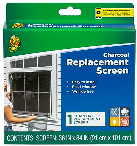 Duck Schermo di ricambio per finestre, in fibra di vetro resistente, 36 pollici x 84 pollici, su misura per riparazione fai da te, antracite/nero