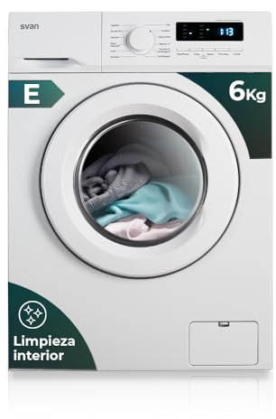 Svan Lavadora 6Kg Carga Frontal Blanco SL6000ED. 1750W, 1000rpm, 12 Programas, Función Stop&Go, Tambor Diamante, Clase de Eficiencia Energética E [Clase de eficiencia energética E]